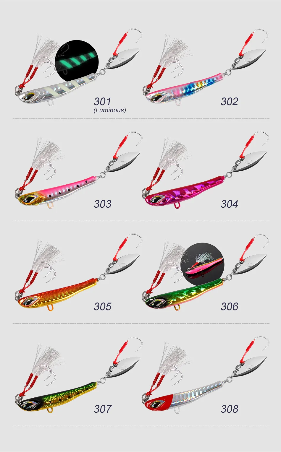 Variantes de color del señuelo Noeby Blade