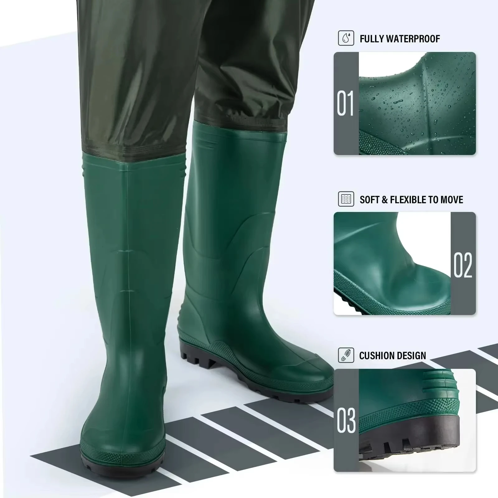 Goture vadeador de pecho impermeable con bota integrada y cinturón