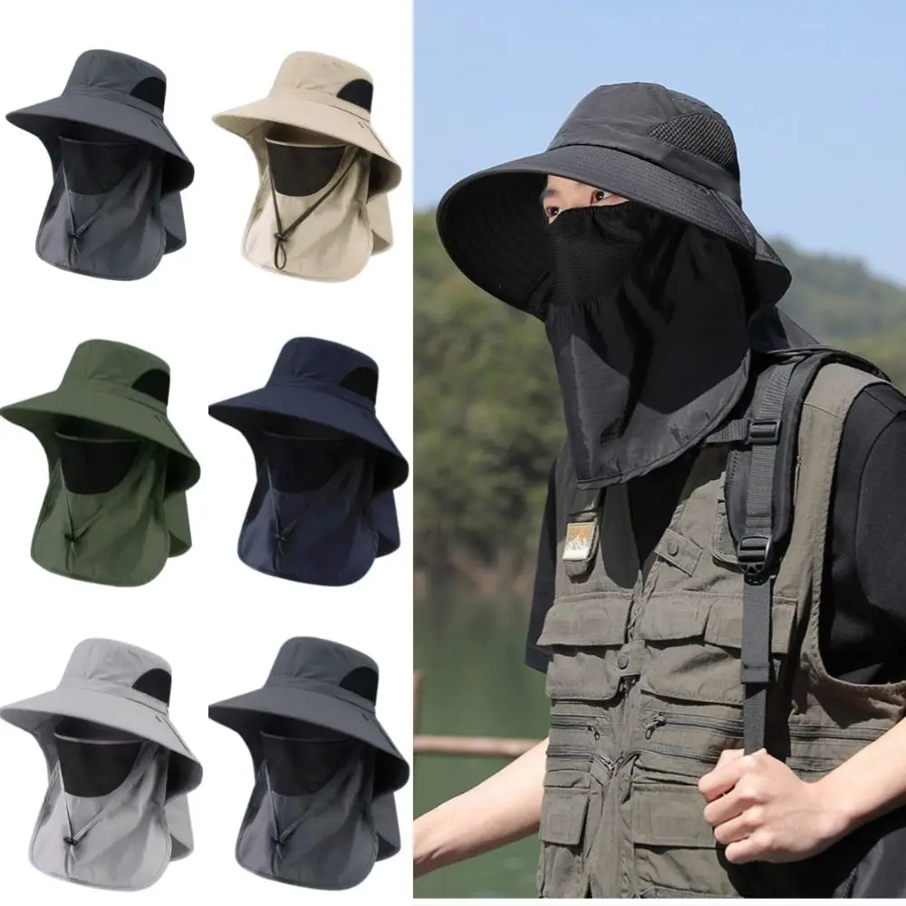 Vista frontal de la gorra de pesca con alero ancho y protección solar
