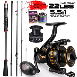 Combo Sougayilang caña spinning fibra carbono ultraligera carrete 10kg