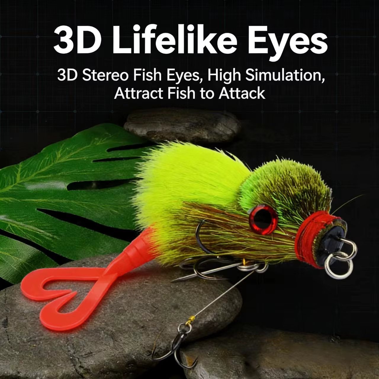 Señuelo blando articulado 22 cm pelo ojos 3D para agua dulce y salada