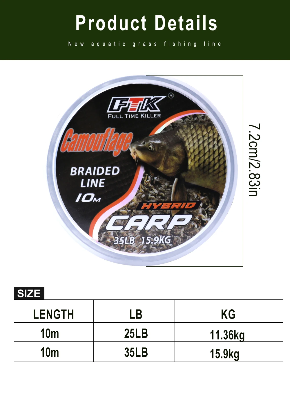 Detalle del trenzado del sedal FTK para pesca