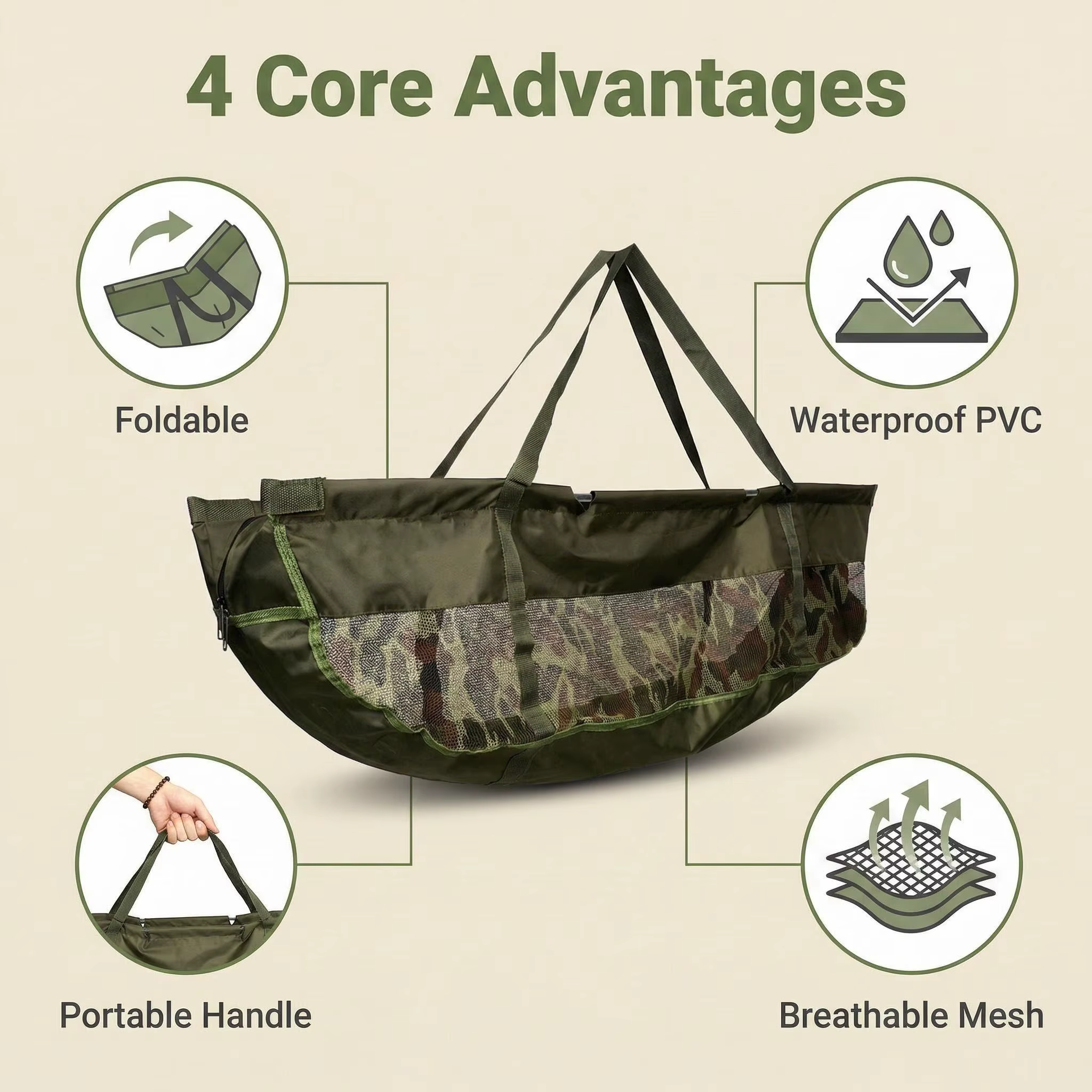 Set Carpa Hirisi W202: Saco Pesaje y Cesto Plegable