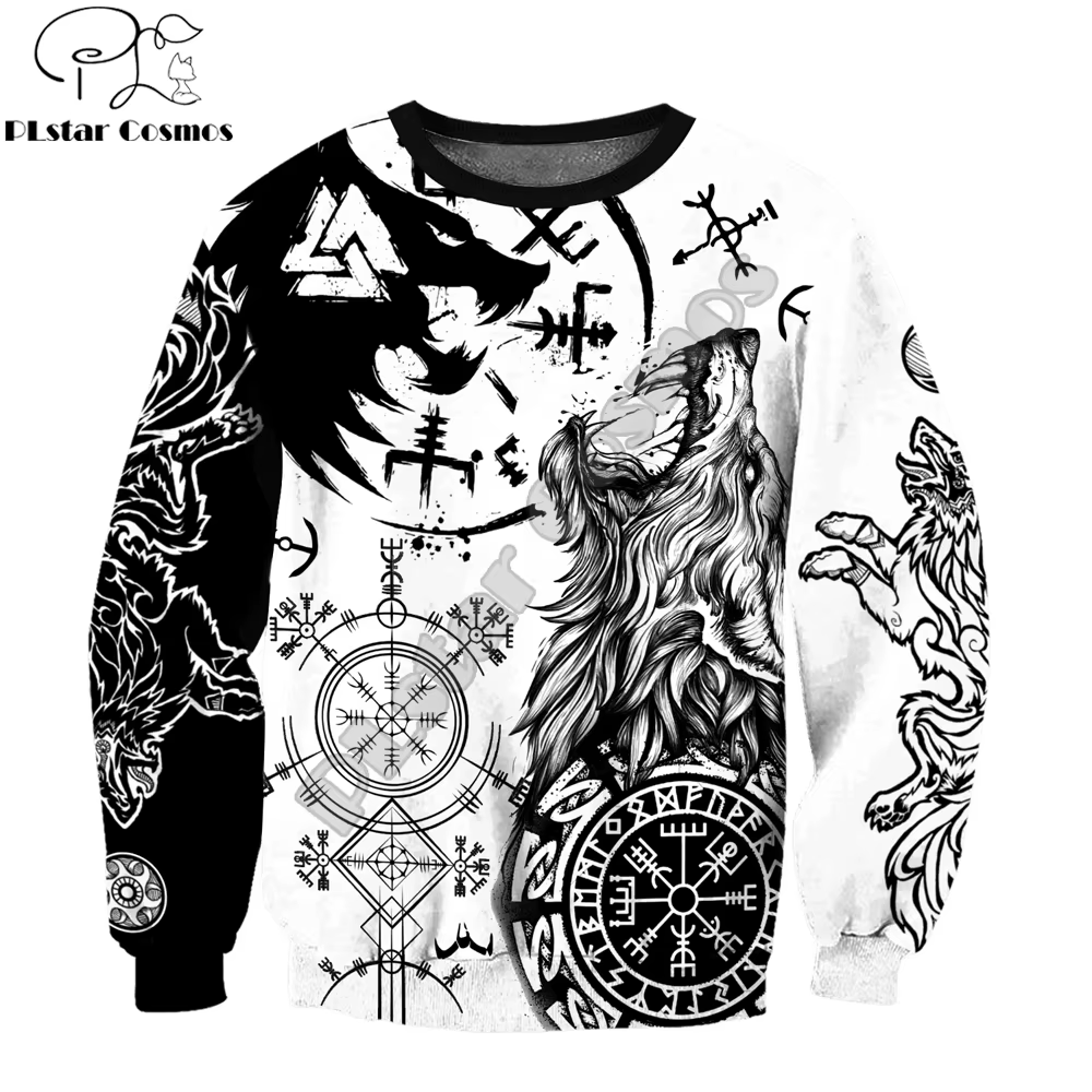 Sudadera con capucha y cremallera Fenrir Wolf Vegvisir 3D blanco/negro - imagen 3