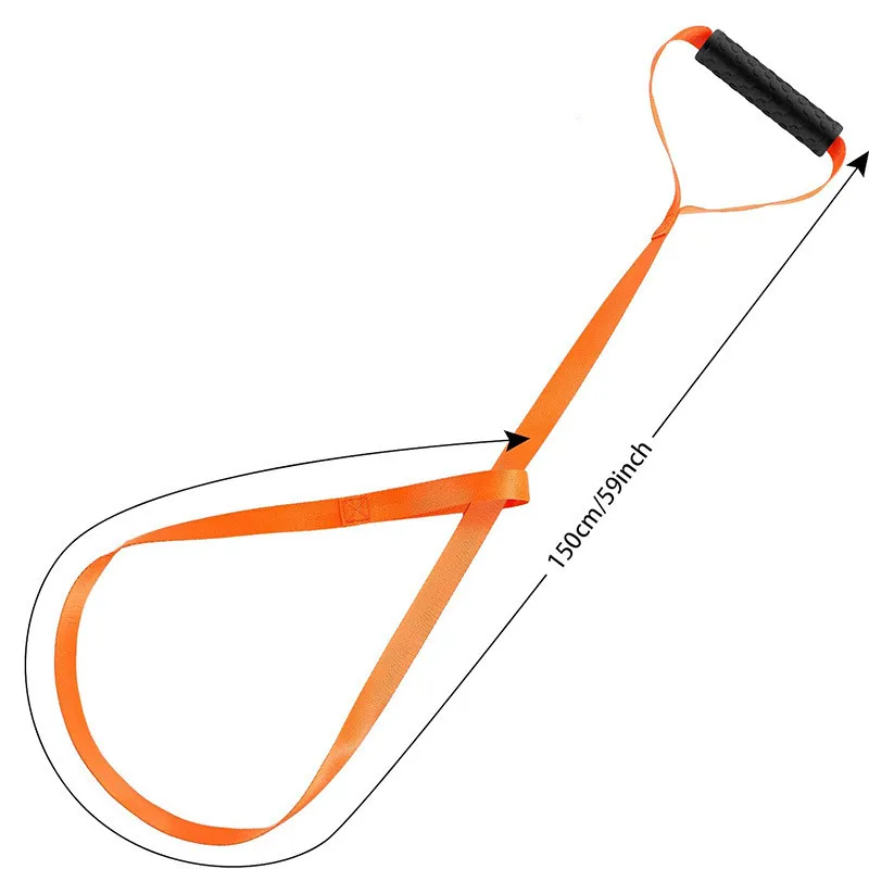 Cinturón de arrastre naranja enrollado mostrando su compacto diseño
