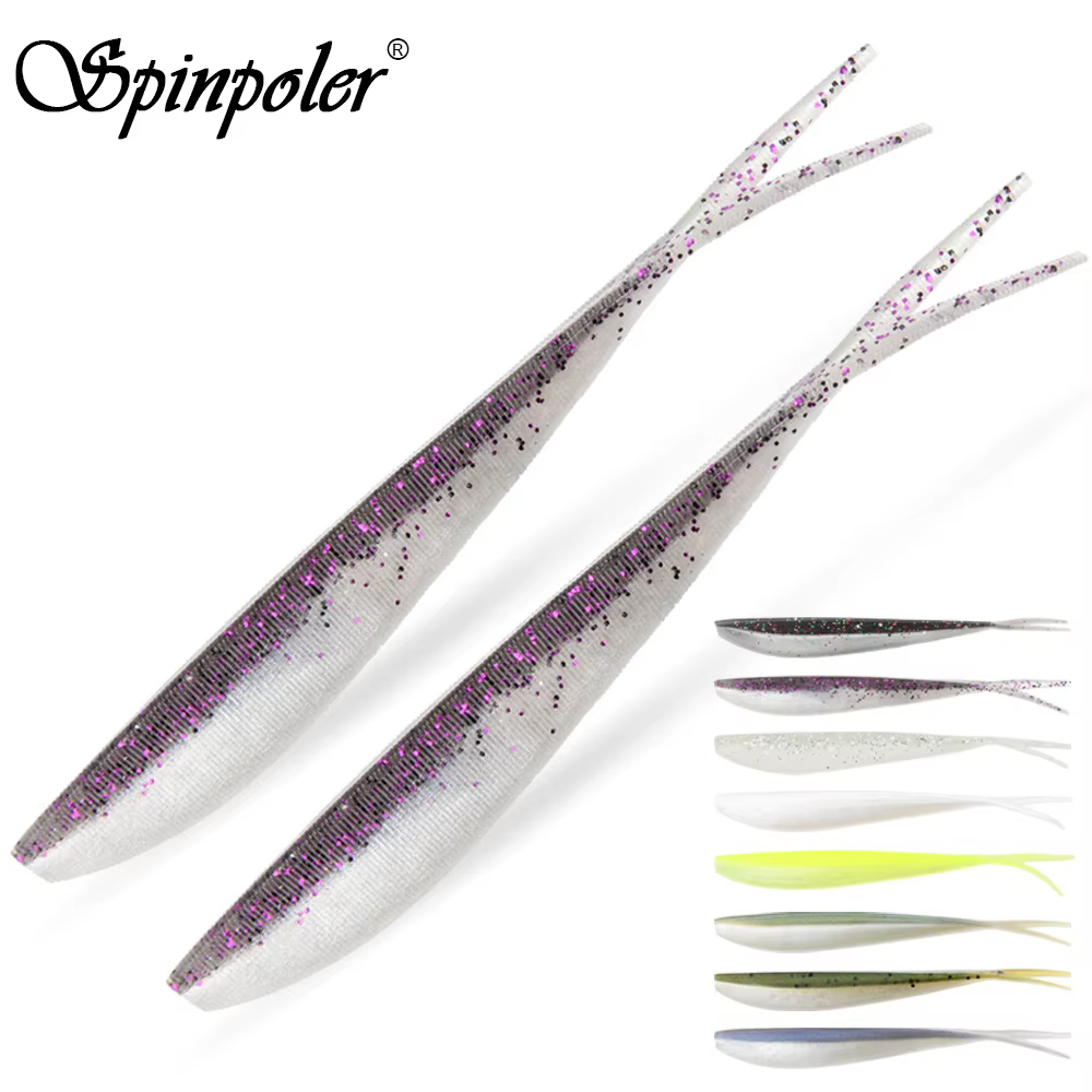 Señuelos blandos Spinpoler 2″ – Jerk Minnow cola dividida para lubina