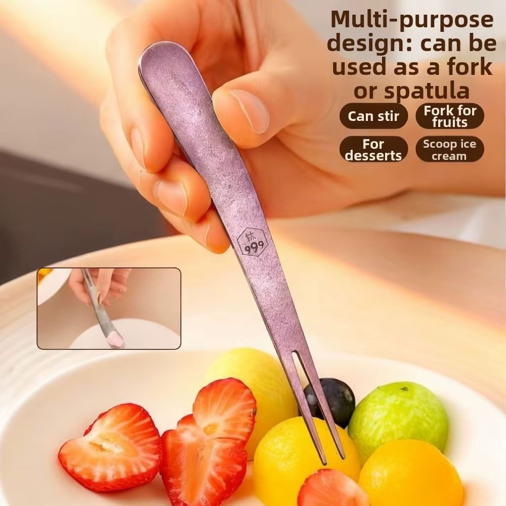 Tenedor ultraligero de titanio para camping, doble uso - imagen 5