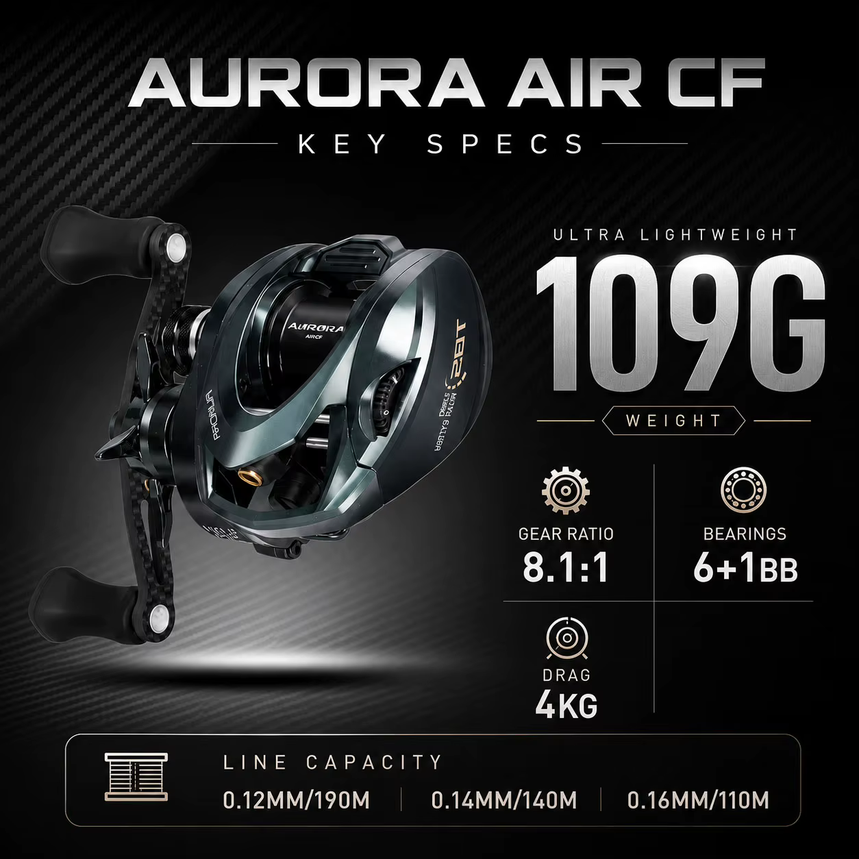 Carrete HISTAR Aurora airCF Carbon BFS – Freno magnético 3D