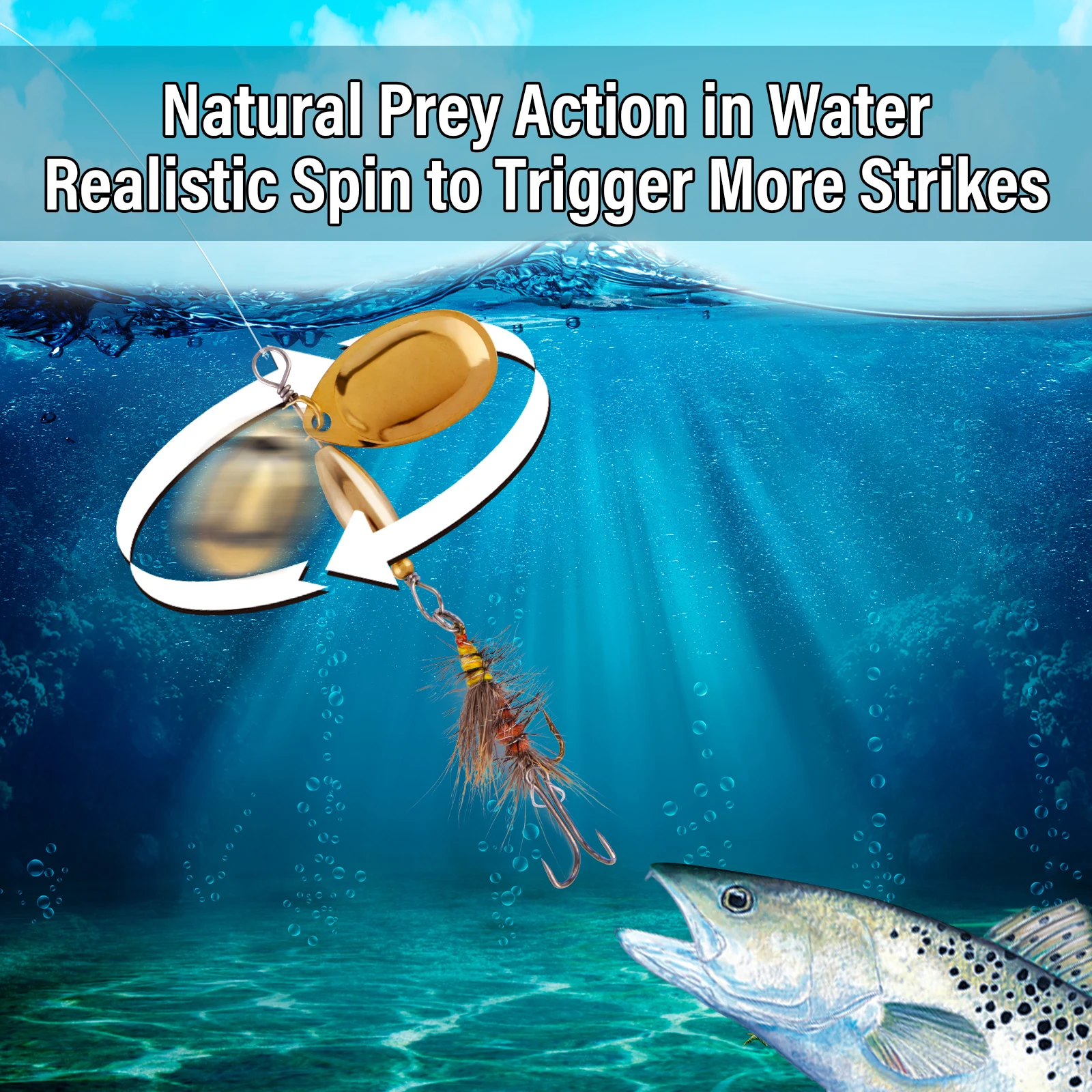 Moscas de pesca con spinner metálico de latón, cebo duro atado a mano - imagen 3