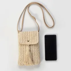 Bolso Bandolera Boho Cuadrado Beige Caqui tejido a mano