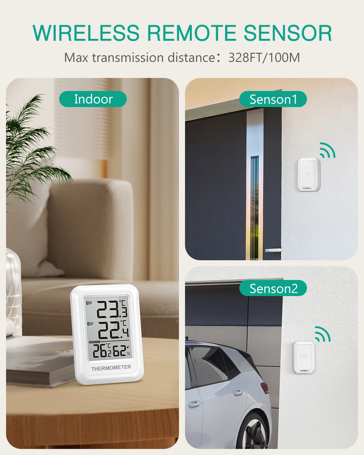 Termómetro con sensor exterior colocado en exterior