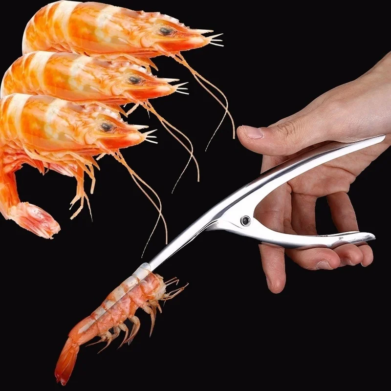 Pelador de gambas de acero inoxidable visto de frente