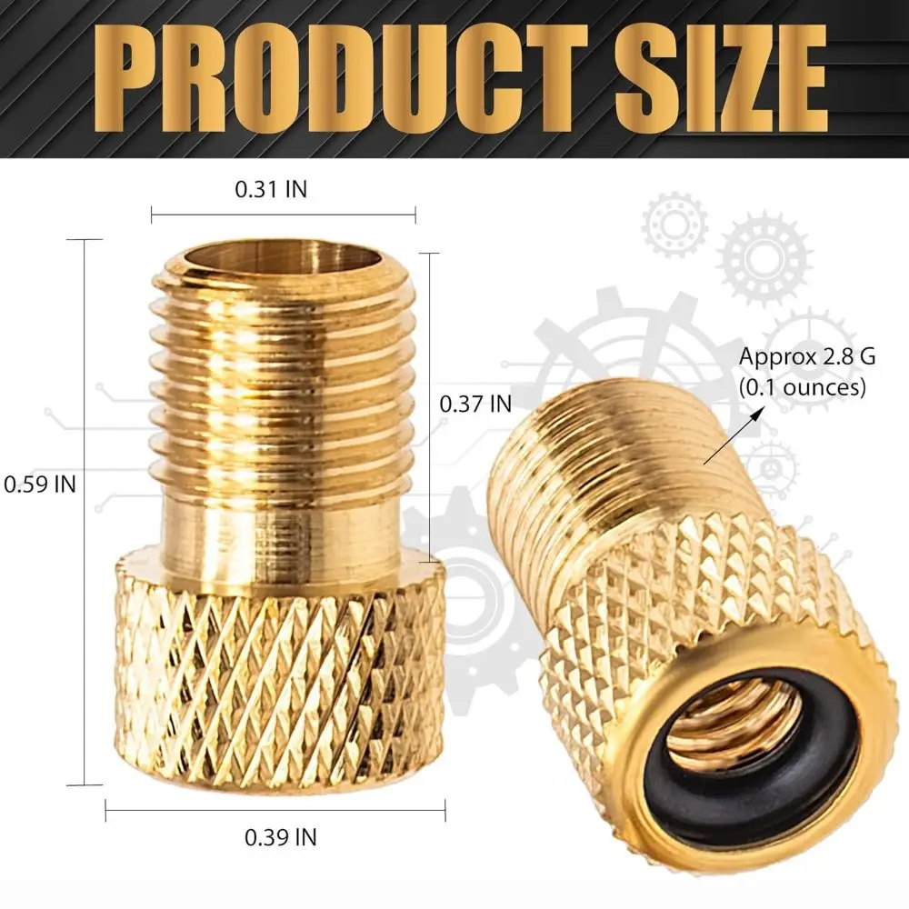 Adaptador de válvula Presta a Schrader en latón dorado