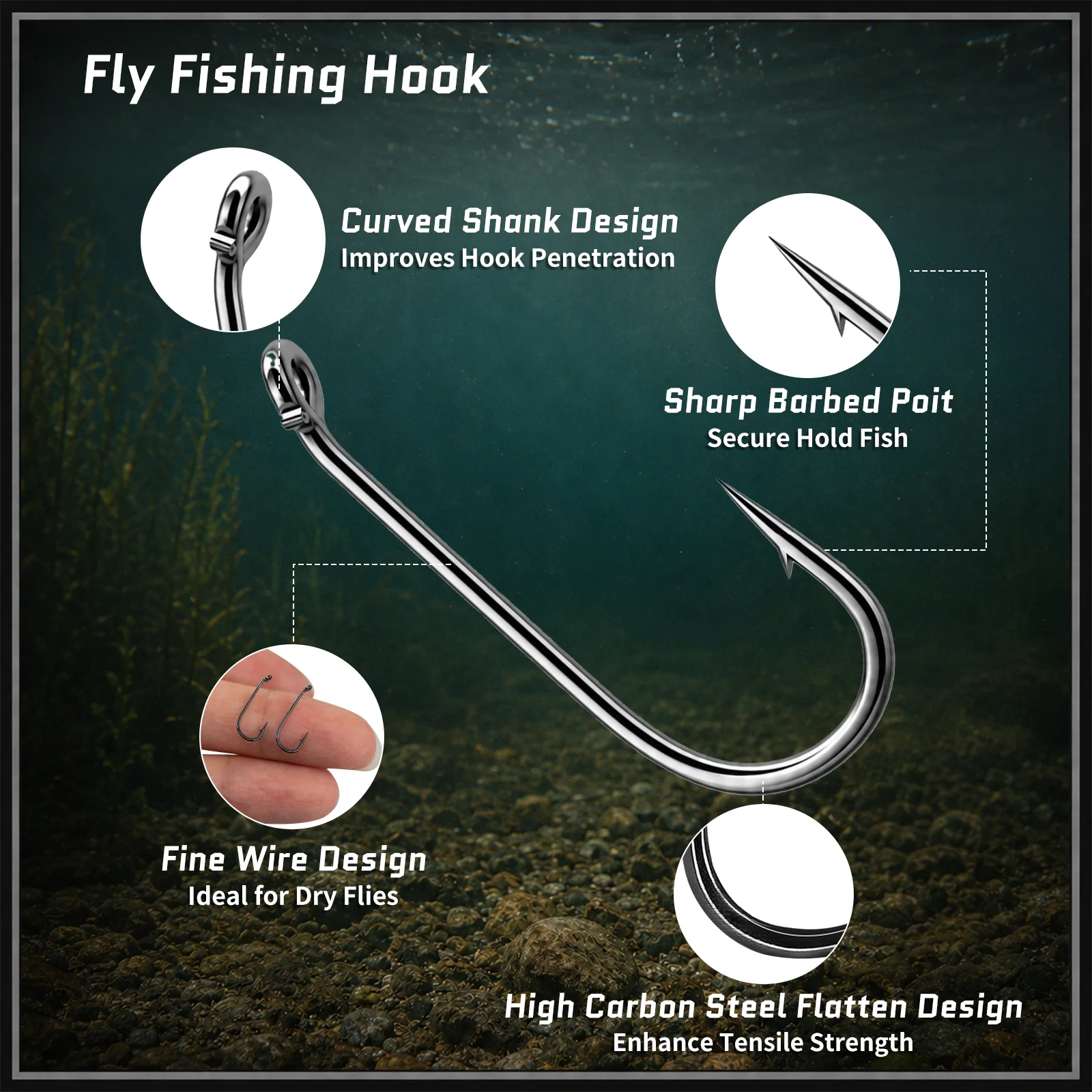 Detalle de anzuelo para pesca con mosca