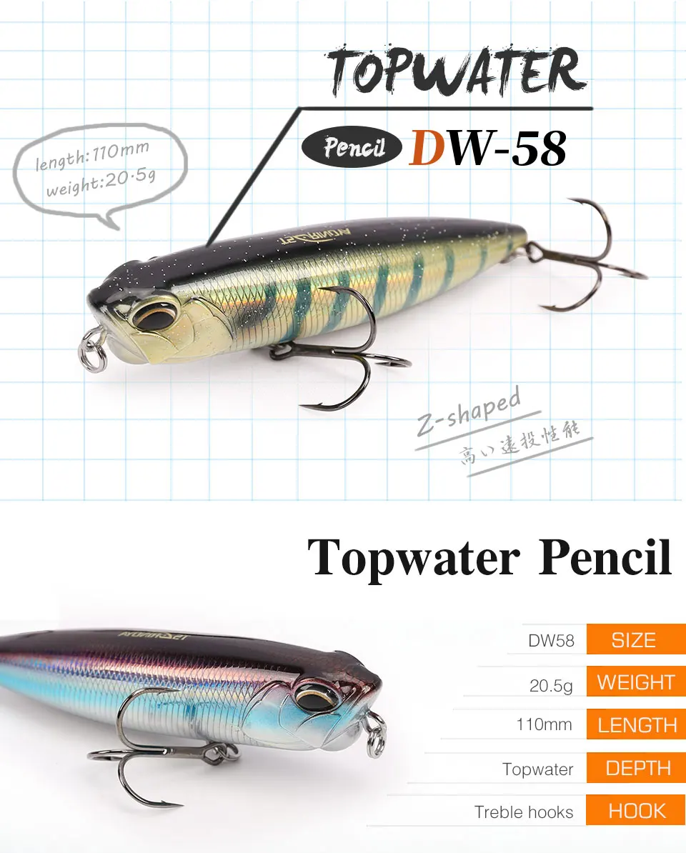 Set de 4 señuelos Noeby TSURINOYA lápiz topwater