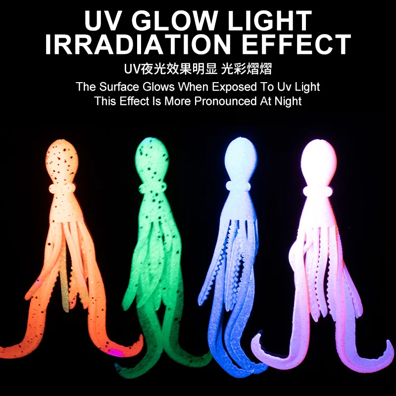 Señuelo pulpo UV luminoso TEASER TPE súper elástico – Faldas silicona - imagen 4