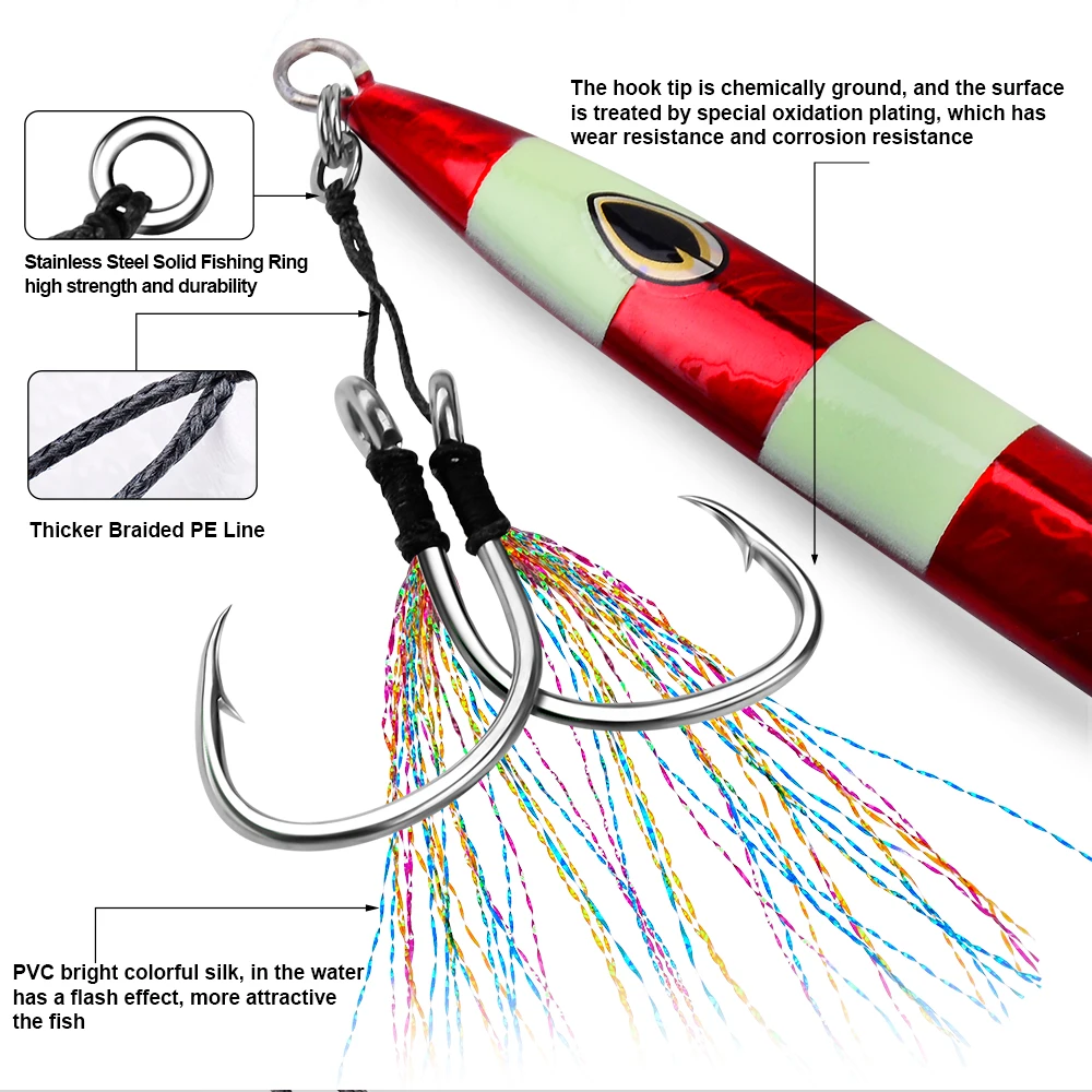 Anzuelos Jig asistidos Proberos de acero alto carbono con púas - imagen 3