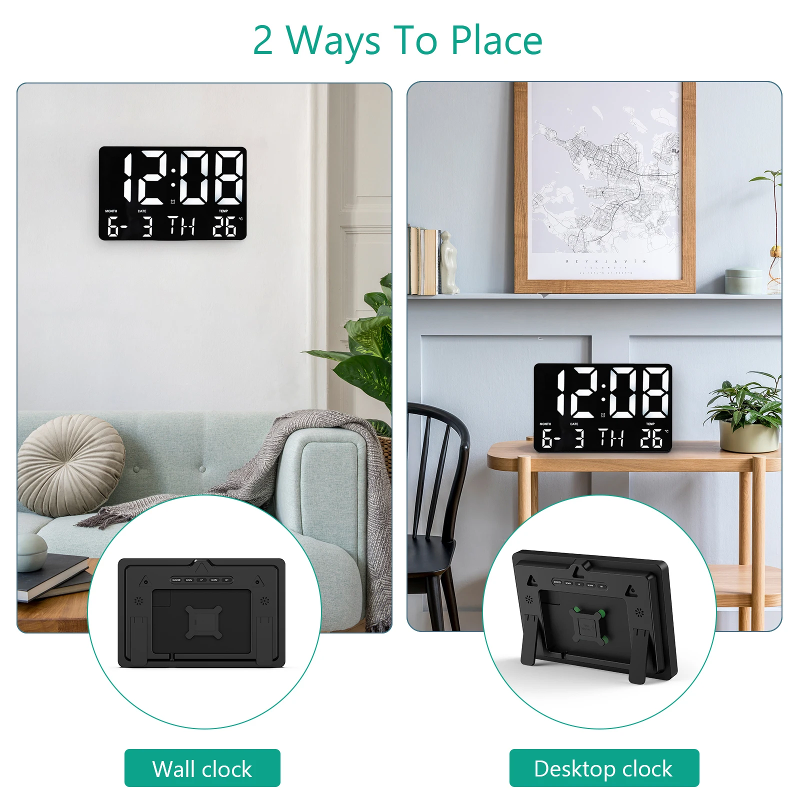 ORIA Reloj de pared digital USB LED con calendario y temperatura - imagen 4