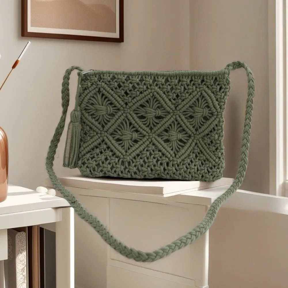 Bolso bandolera retro rectangular con borlas para pesca al aire libre - imagen 3