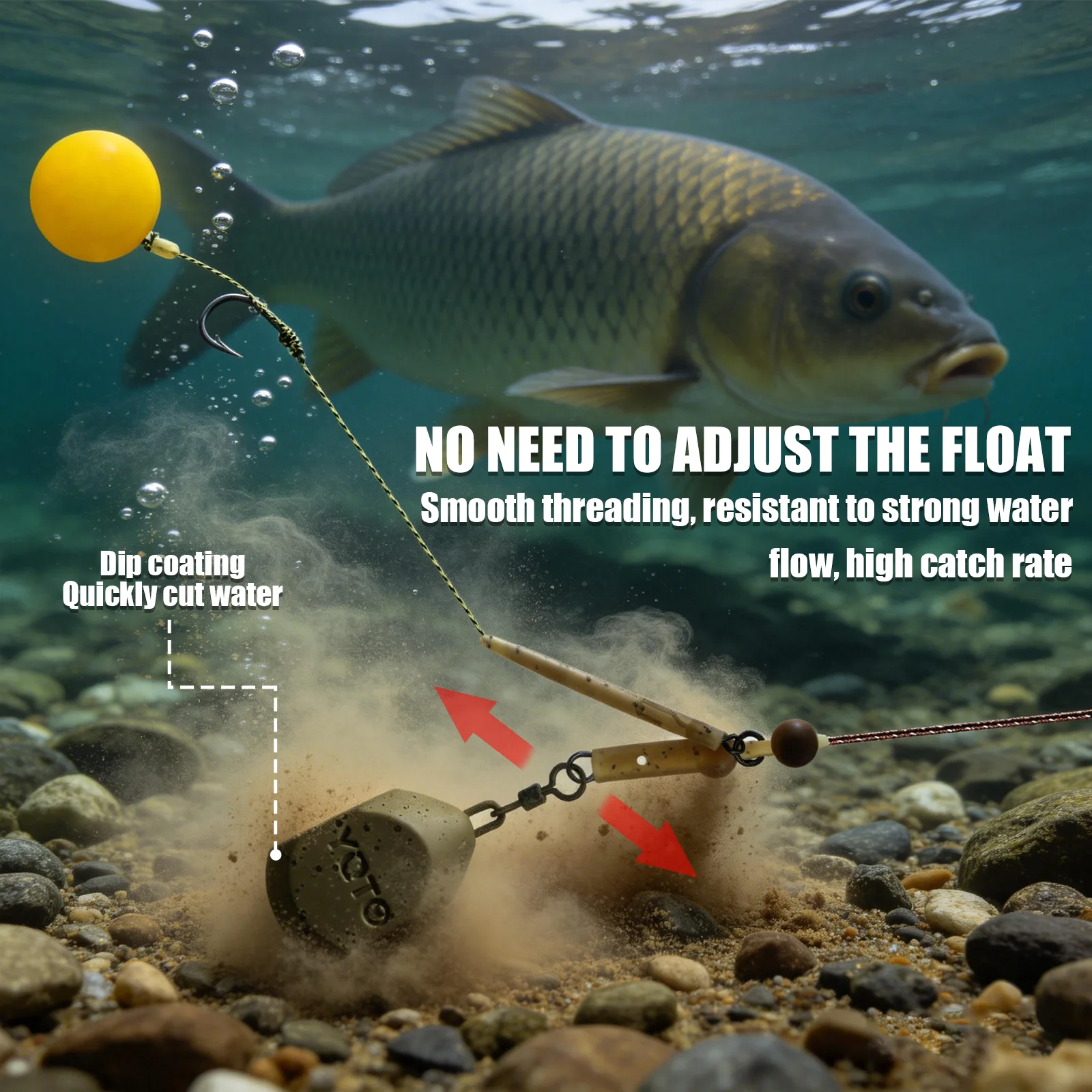 Plomo para pesca de carpa YOTO con eslabón giratorio 360° anti-enredos - imagen 5