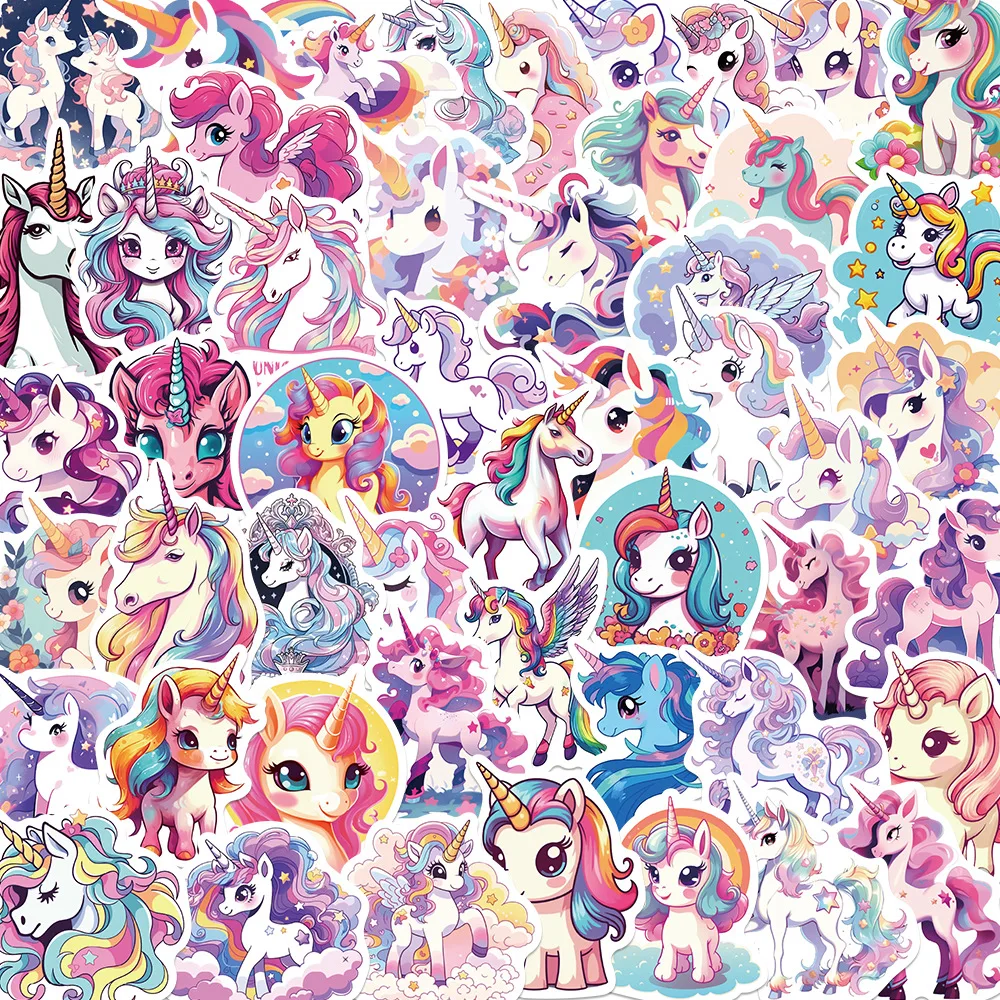 Unicornio y animales en estilo graffiti en pegatina