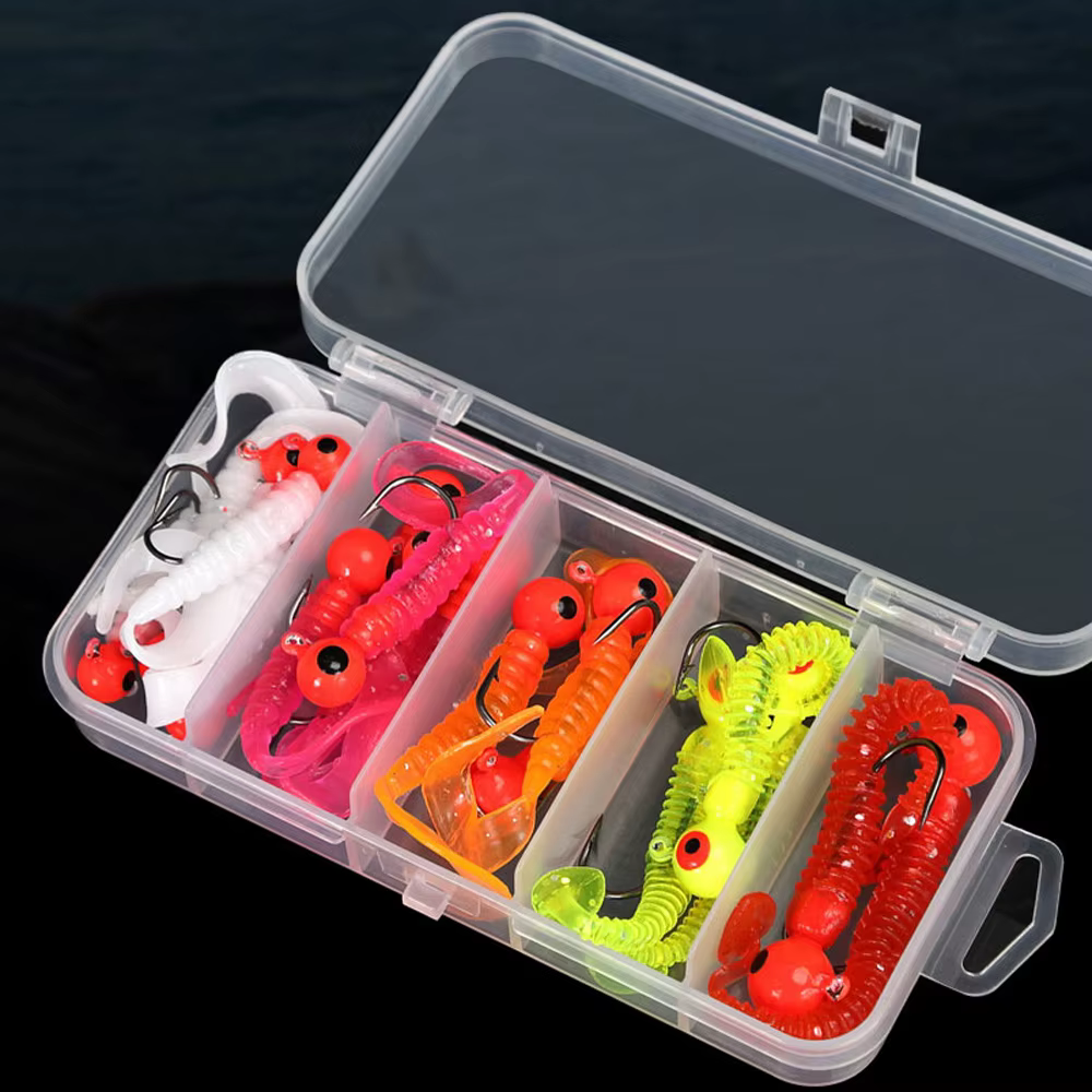 Kit de jig heads con señuelos blandos y caja organizadora