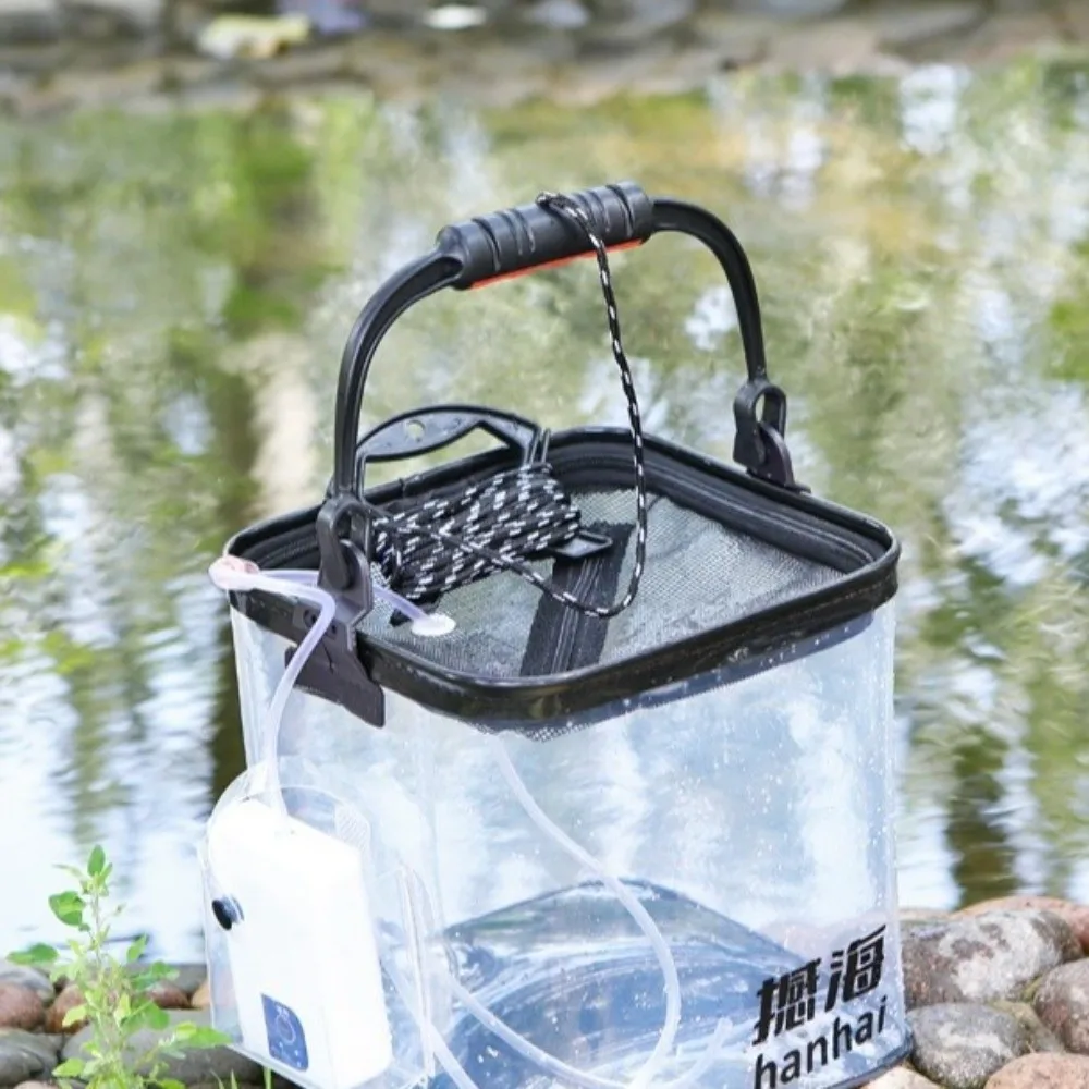 Cubo para peces vivos transparente plegable con tapa de red y cuerda - imagen 5