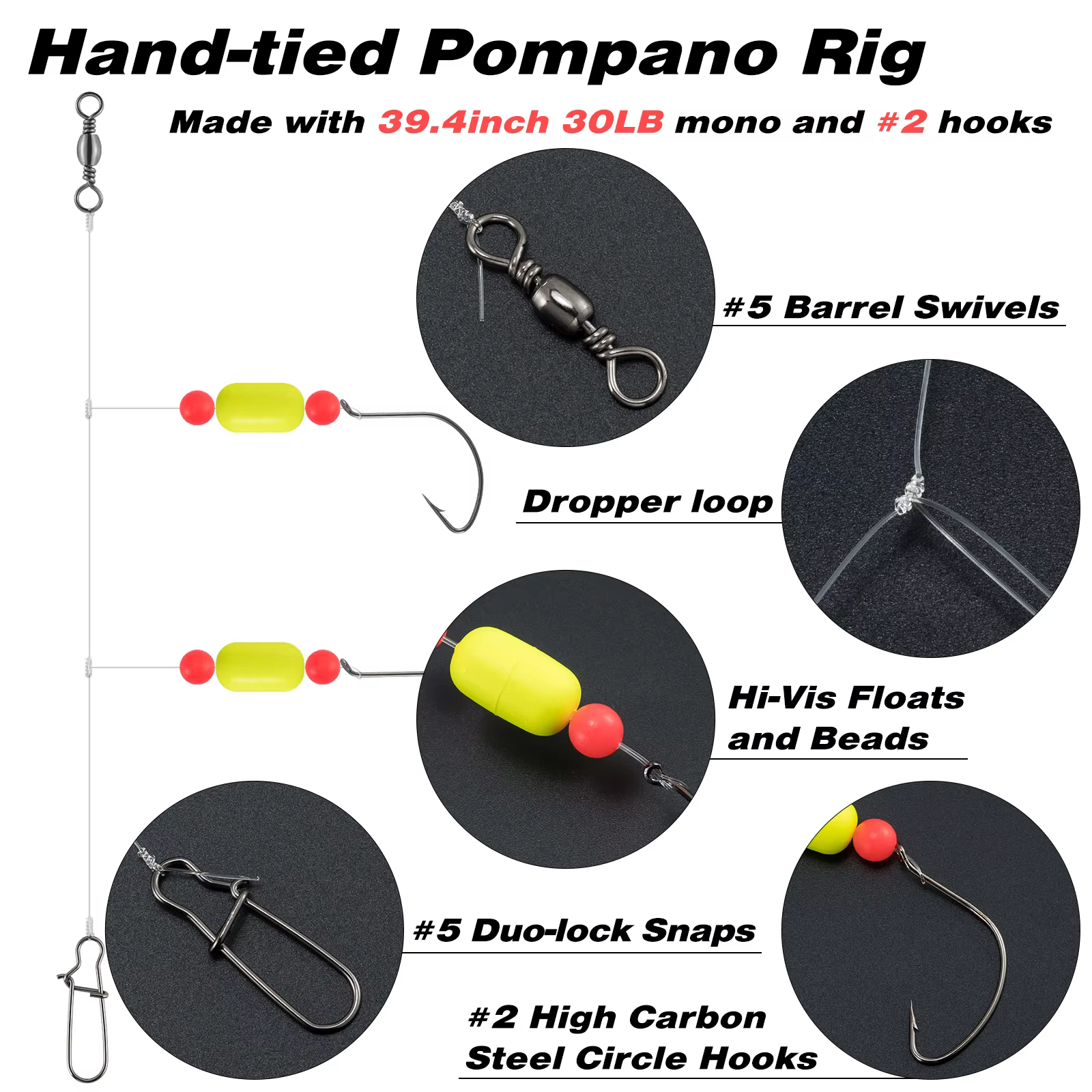 Aparejo Surfcasting con flotador y anzuelo circular para pompano - imagen 2
