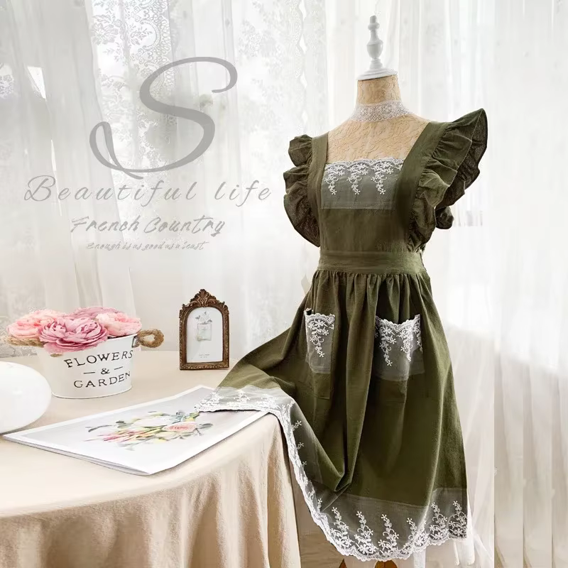 Delantal algodón y lino vintage mujer – estilo palaciego - imagen 2