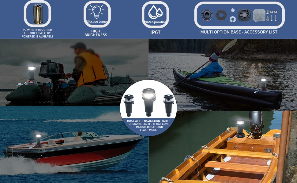 Luz de navegación LED blanca para kayak