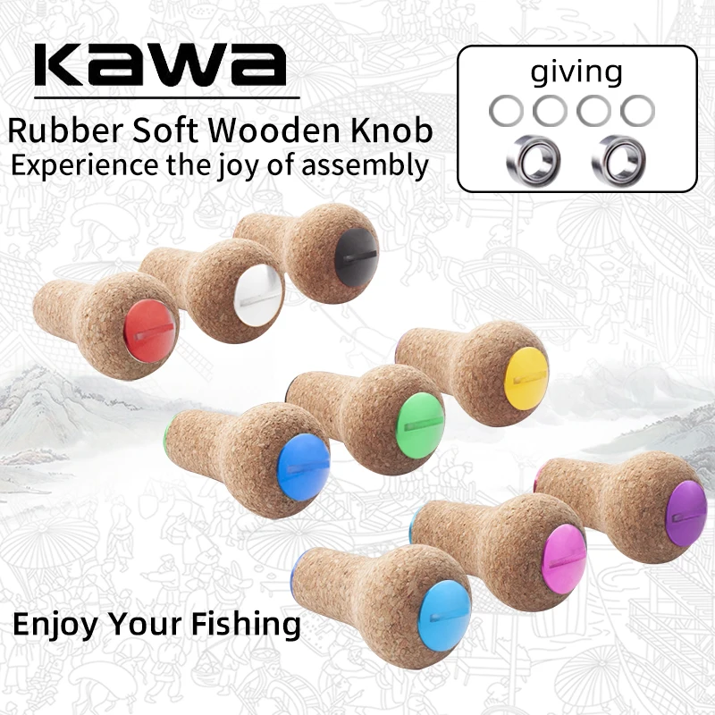 Perilla de carrete Kawa de goma y madera suave DIY con rodamientos - imagen 2