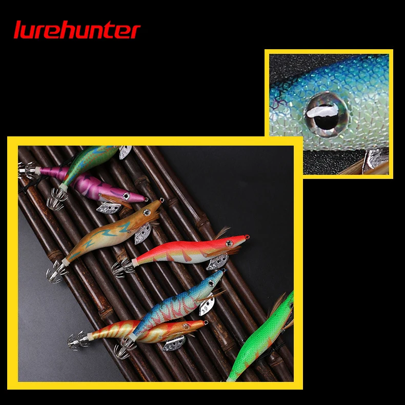 Jig Luminoso 3D para Calamar – Señuelo Shrimp Glow en Madera