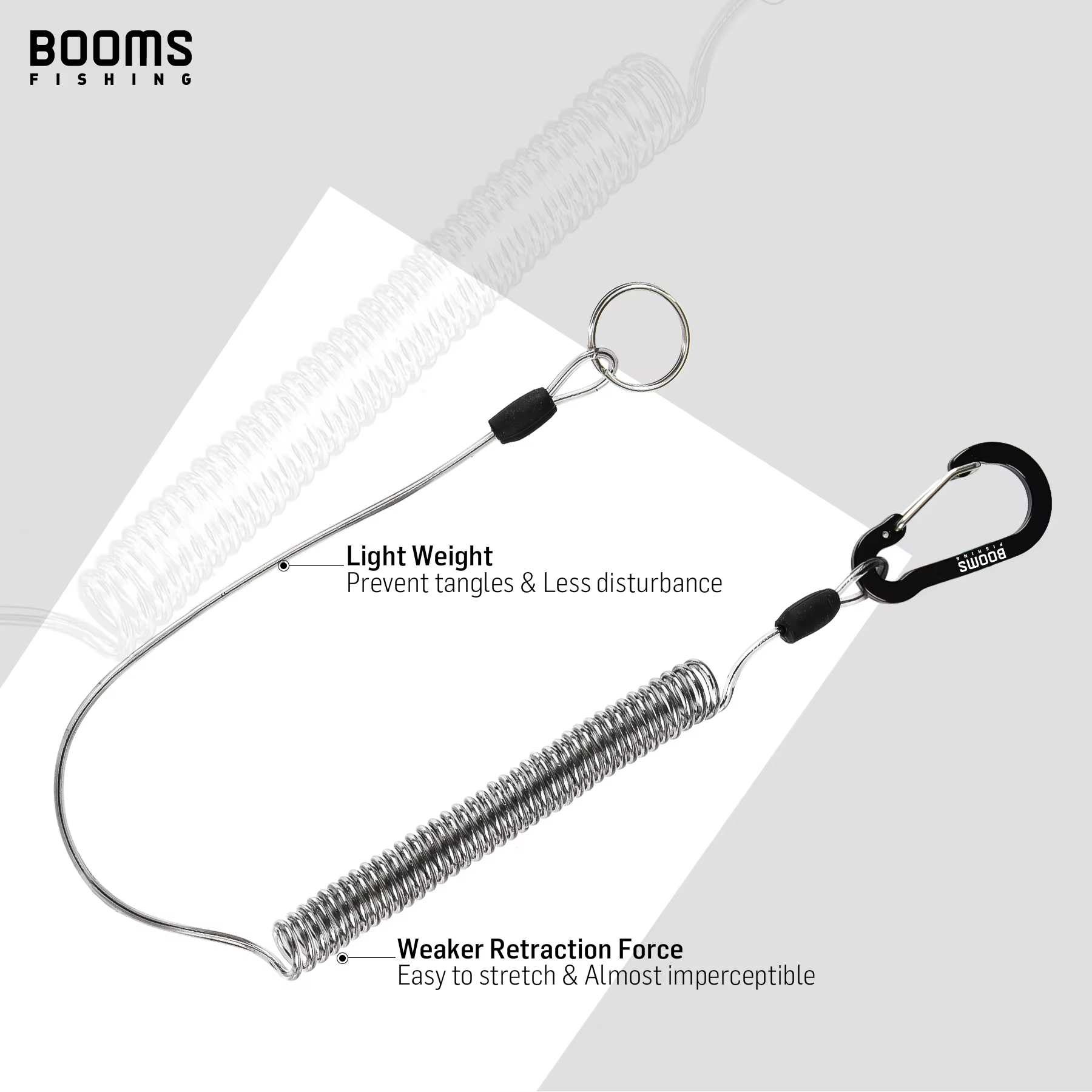Booms Fishing T01 Cordón espiral con mosquetón para caña de pesca - imagen 5