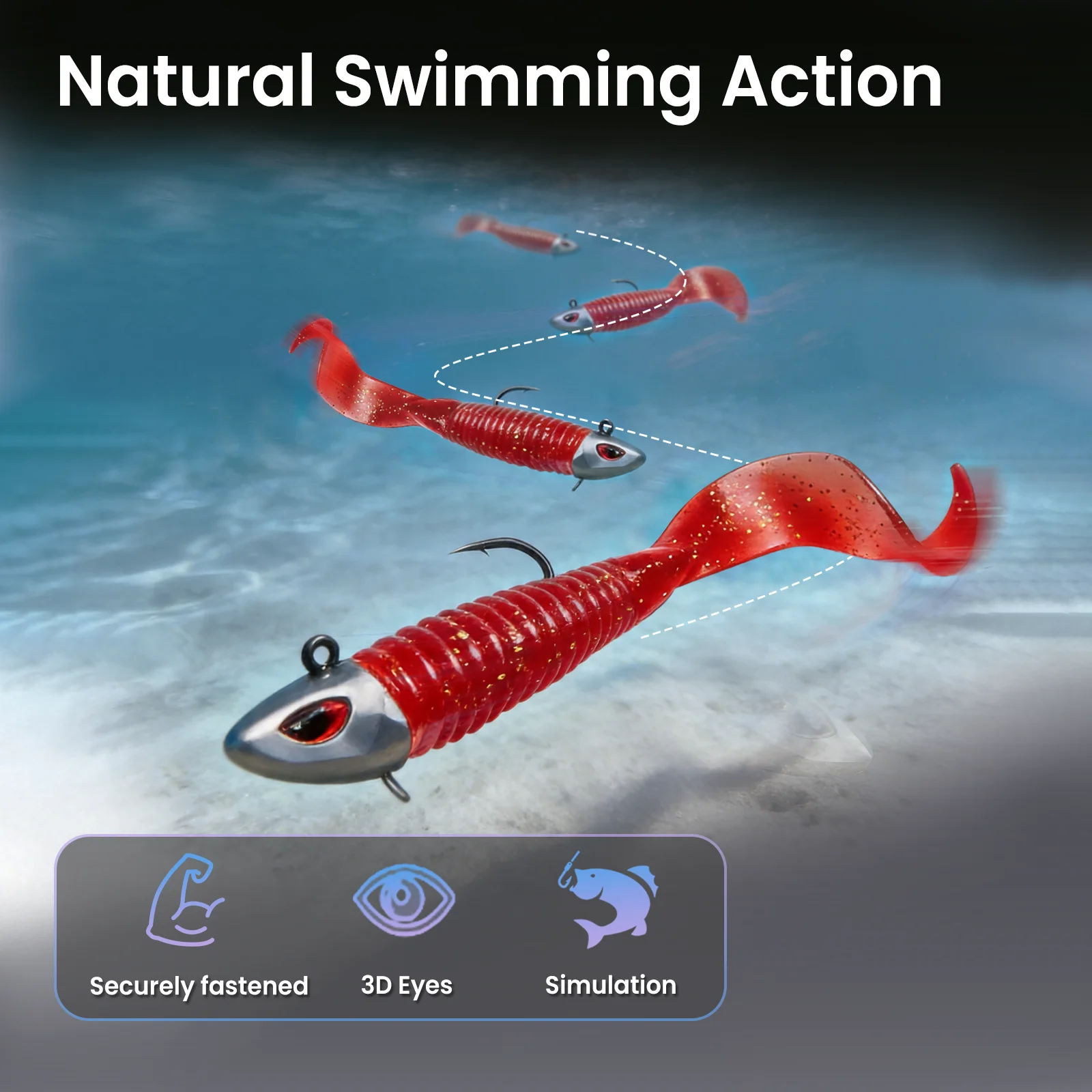 Cabezas de Jig para vinilo FishTrip con ojos 3D rojos – lubina - imagen 5