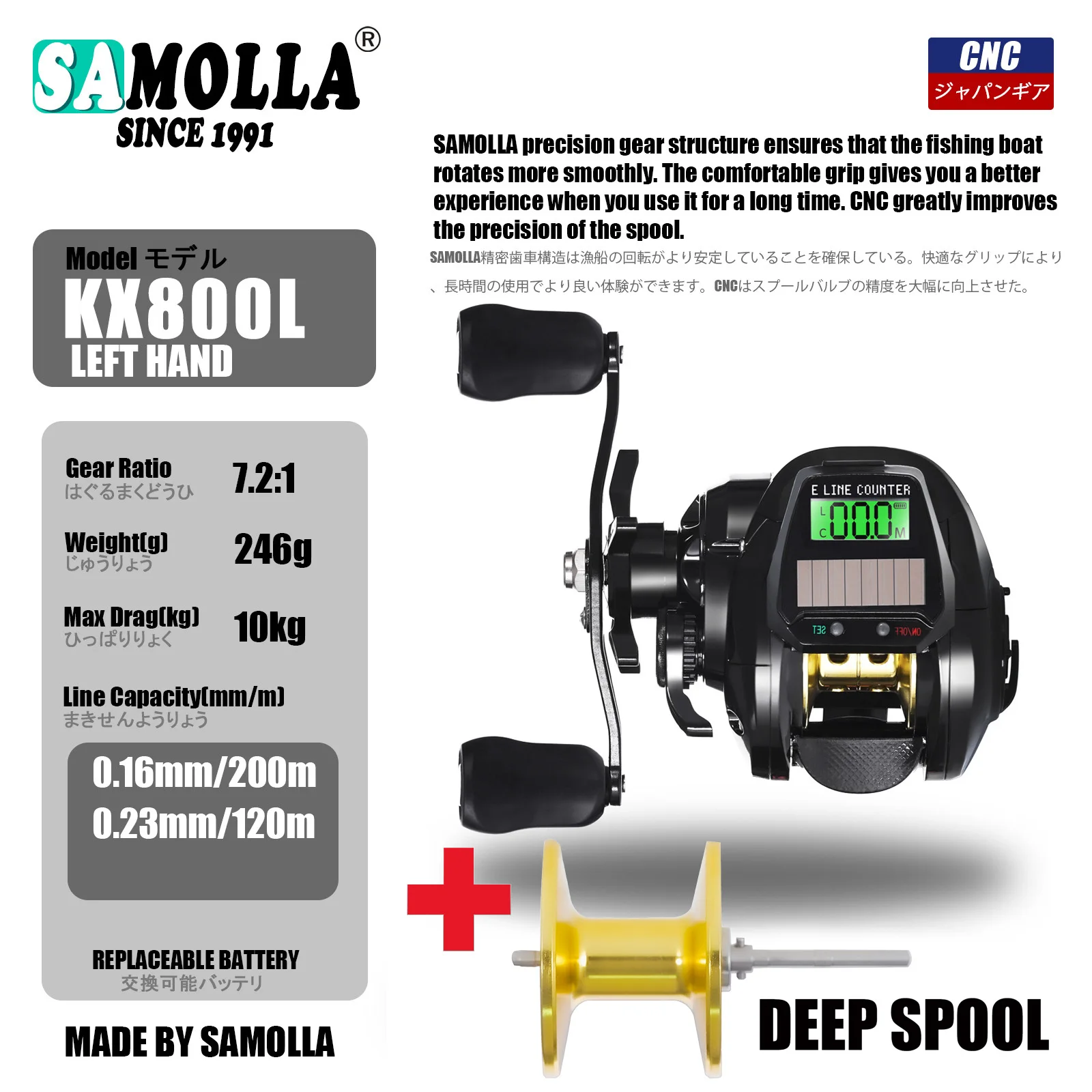 KX800 Carrete eléctrico Baitcasting con contador de pesas