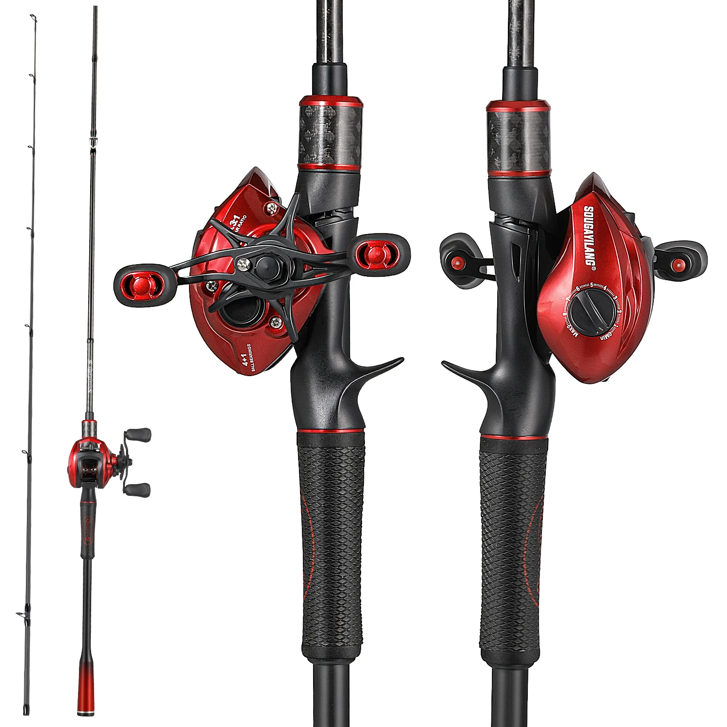 Caña y carrete baitcasting para pesca en agua dulce