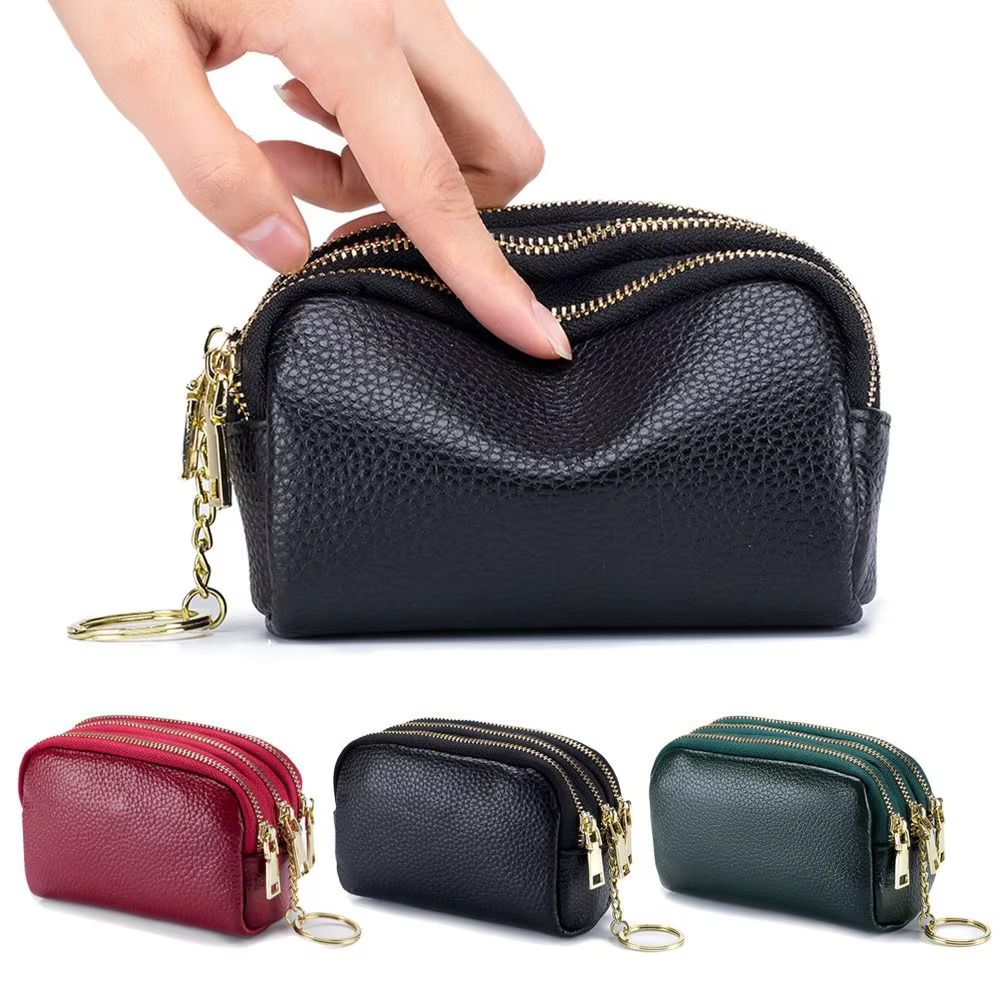 Cartera de cuero genuina para mujer – Monedero corto con cremallera - imagen 5
