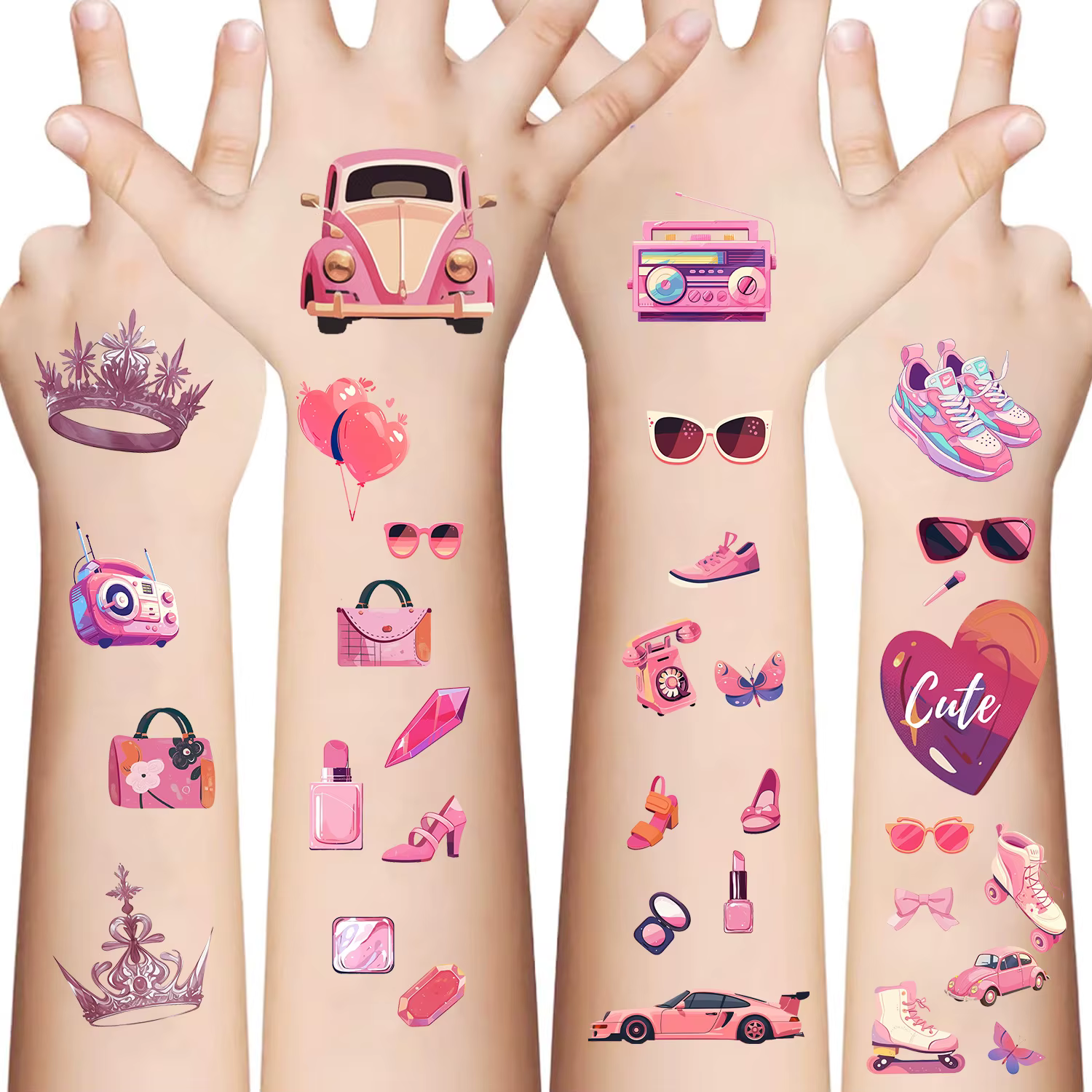 Tatuajes temporales rosas para brazo, mano y cuerpo - imagen 2