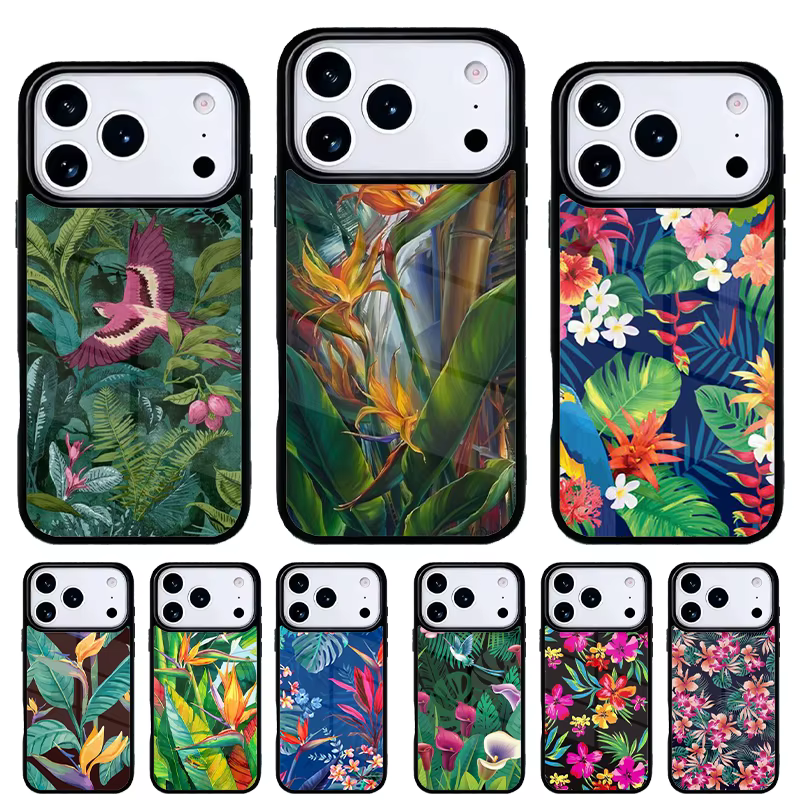 Funda iPhone con diseño tropical de aves del Paraíso hawaianas