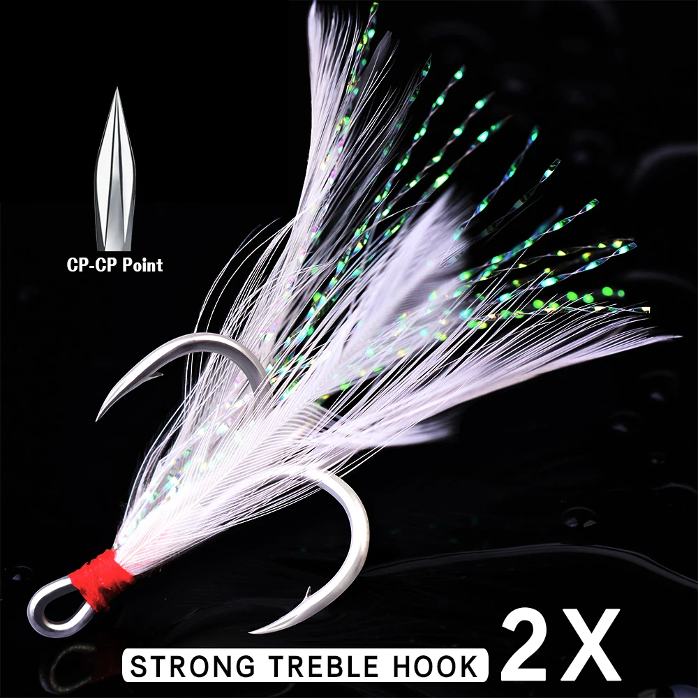 Anzuelos triple con plumas en detalle