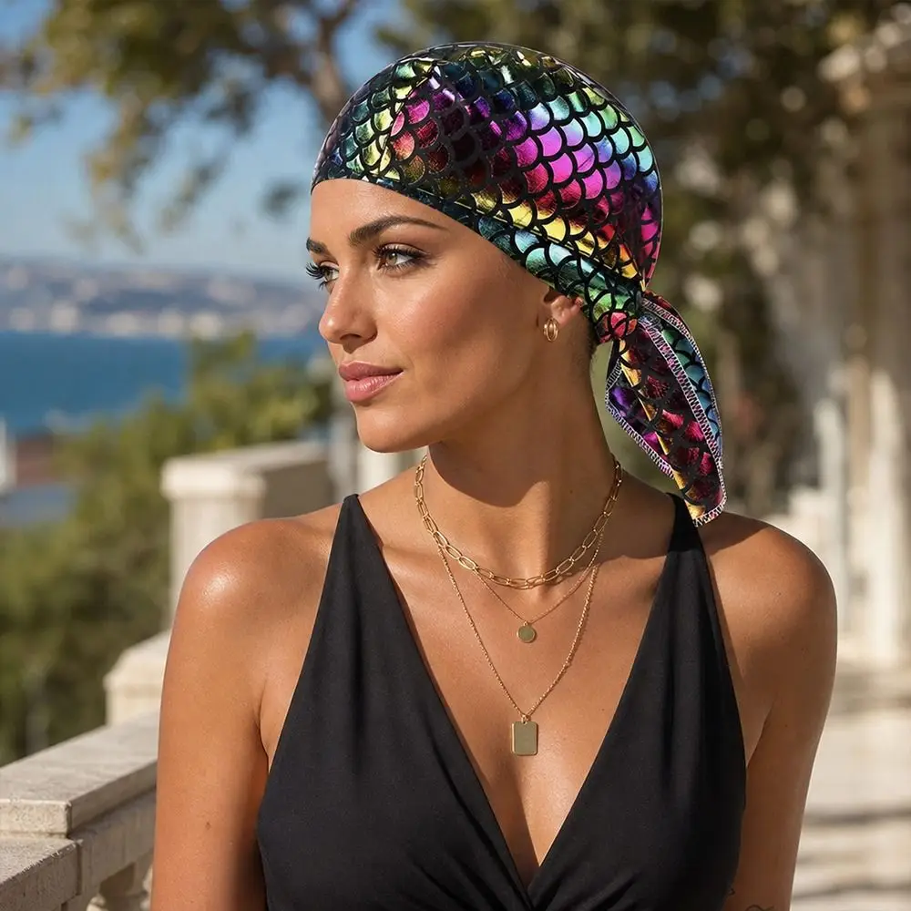 Sombrero de pesca bandana elástico UV con estampado de escamas - imagen 5
