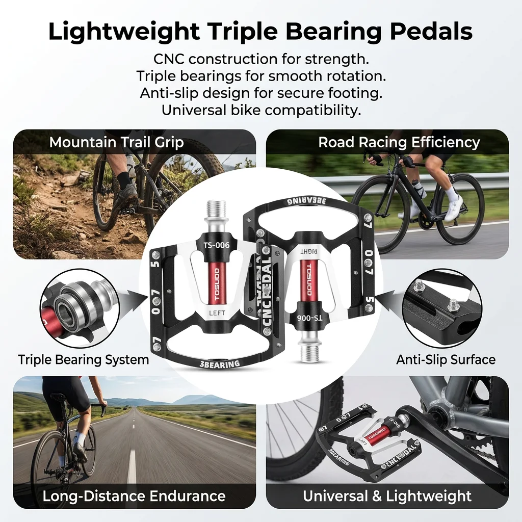 Pedales de bicicleta de fibra de carbono con triple rodamiento - imagen 3