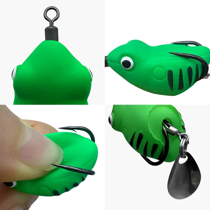 ShareShark señuelo de rana con lentejuelas y doble anzuelo negro - imagen 3