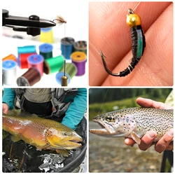 Free Fisher Kit atado de moscas con ganchos, materiales y lentejuelas