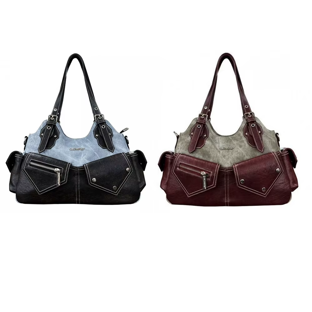 Bolso de hombro negro de cuero PU para mujer