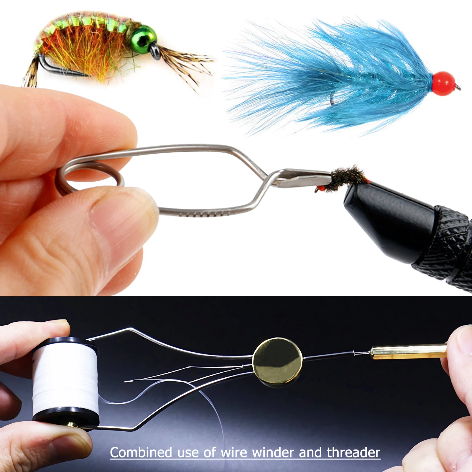 Kit atado de moscas con tijeras, bobin, enhebrador y anudador - imagen 3