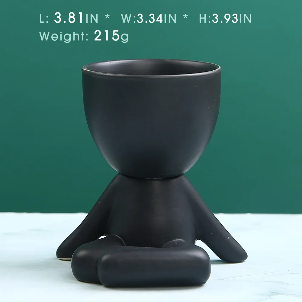 Maceta de cerámica nórdica con figura pequeña en color negro