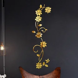 Calcomanía acrílica flor 3D para pared – Negro dorado plateado