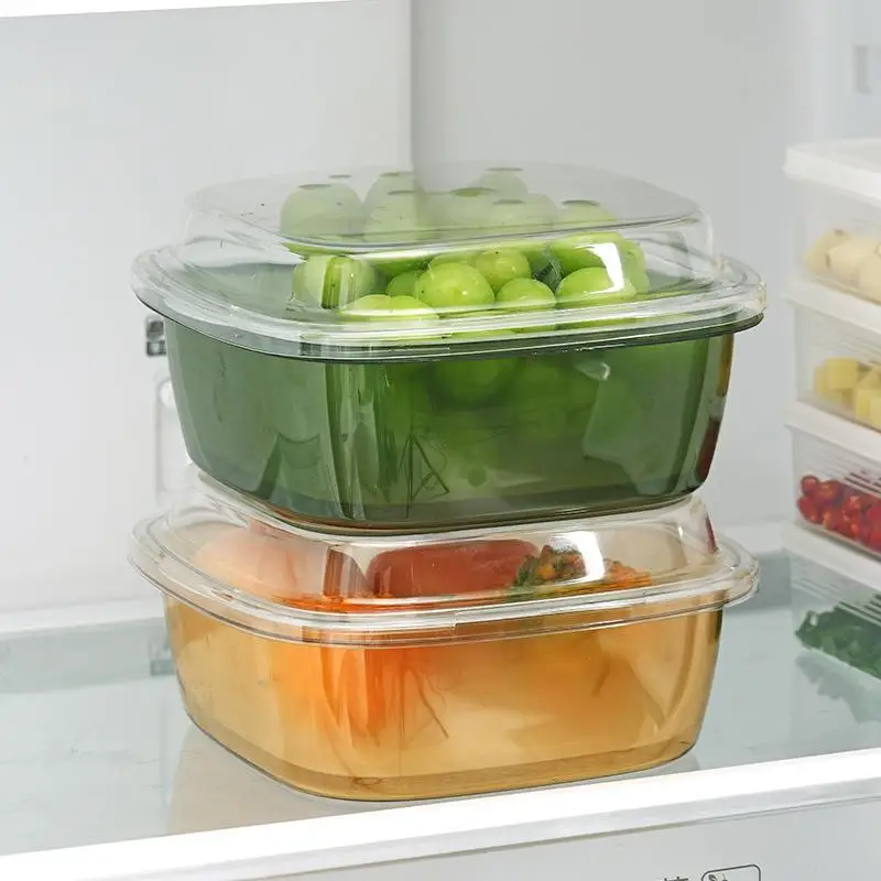 Caja almacenamiento doble capa con cesta de drenaje para verduras - imagen 4