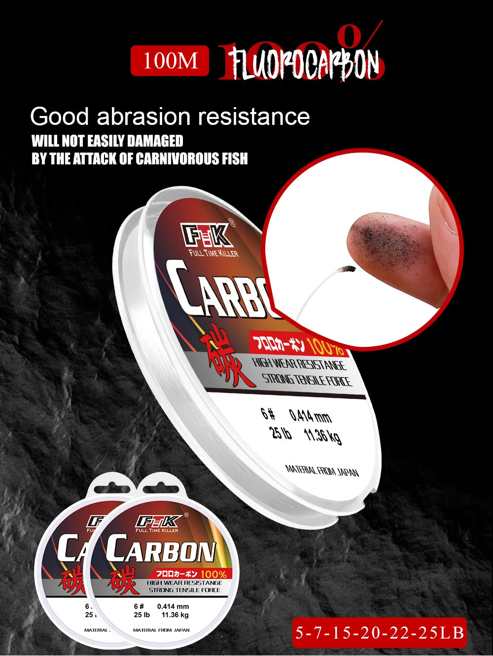 Bobina de línea de pesca FTK fluorocarbono 100%
